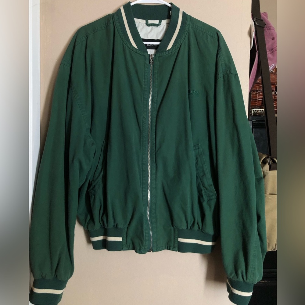 Vintage Hugo Boss green varsity/bomber jacket (large)